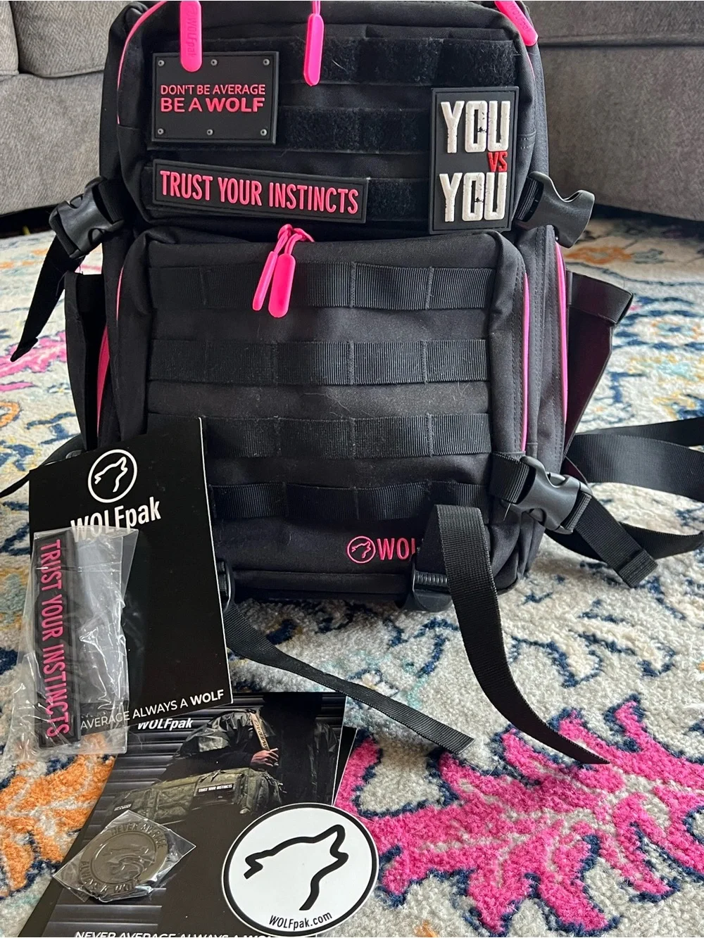 WOLF Tactical Backpack in Black with Neon Pink Accents